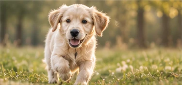 Junger Golden-Retriever-Welpe auf einer Wiese